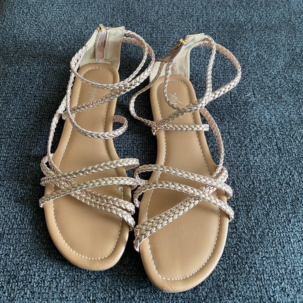 Brown and rose gold sandals